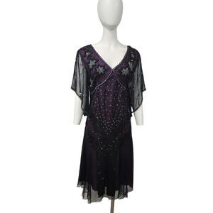 Ashro Purple and Black Sequin & Beaded Star Dress